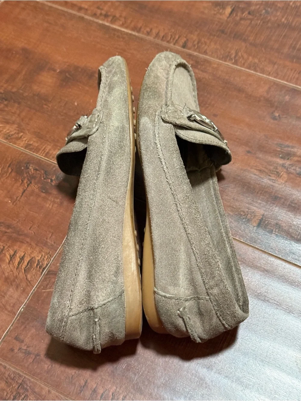 Coach Taupe Suede Loafers with Metal logo